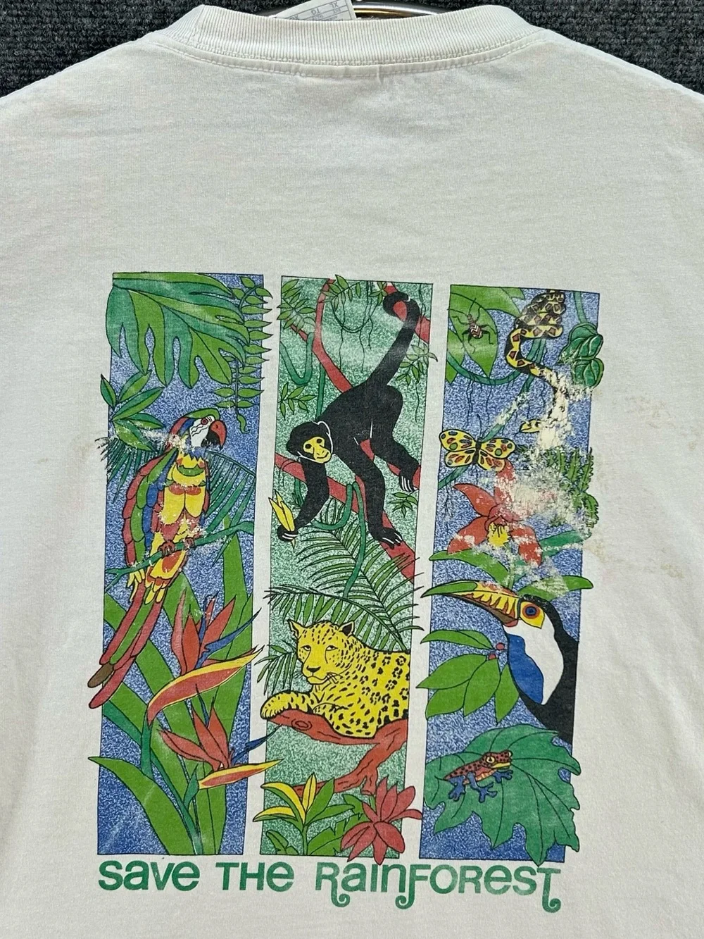 Vintage Save The Rainforest Shirt Mens XL White Animals Environmental USA Made